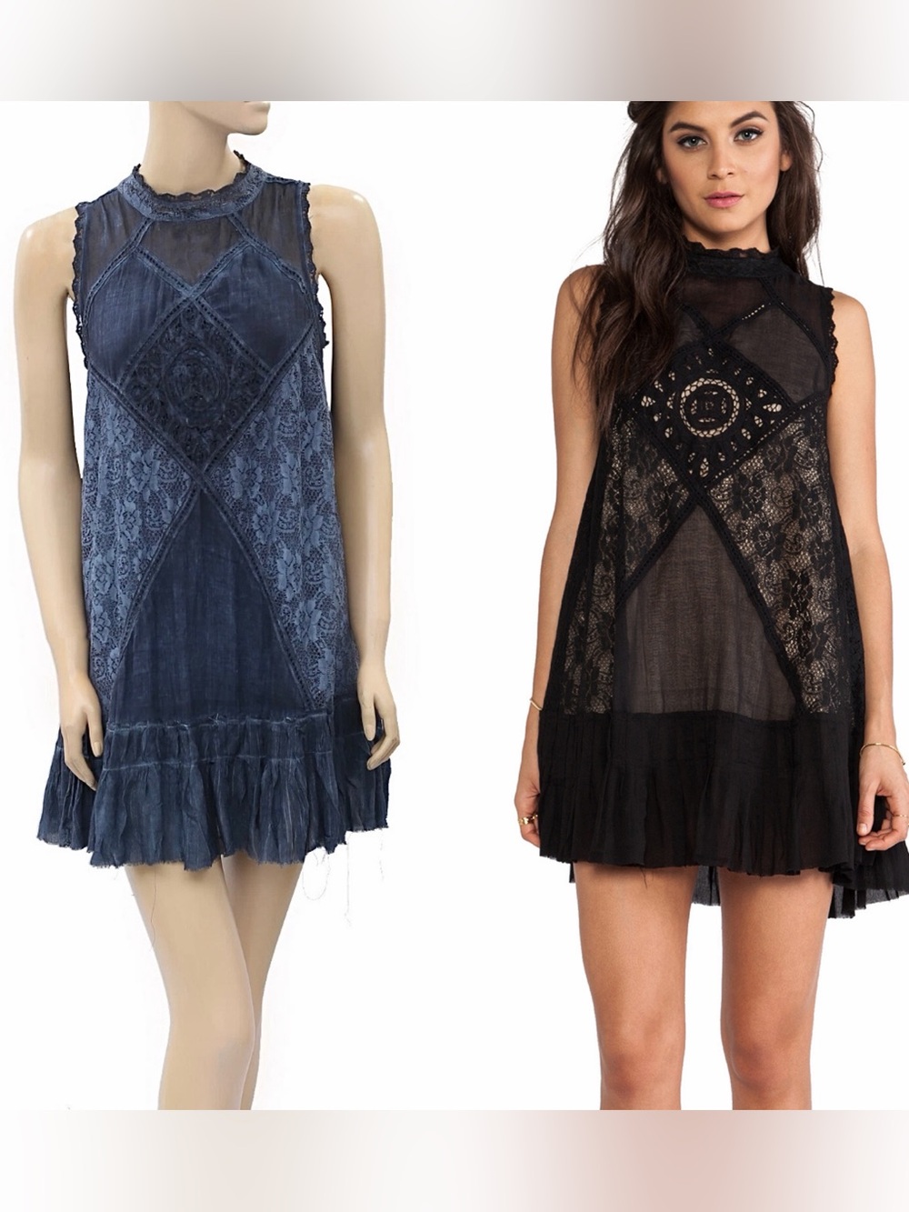 Free People Navy Blue Angel Lace Sleeveless Mini Dress